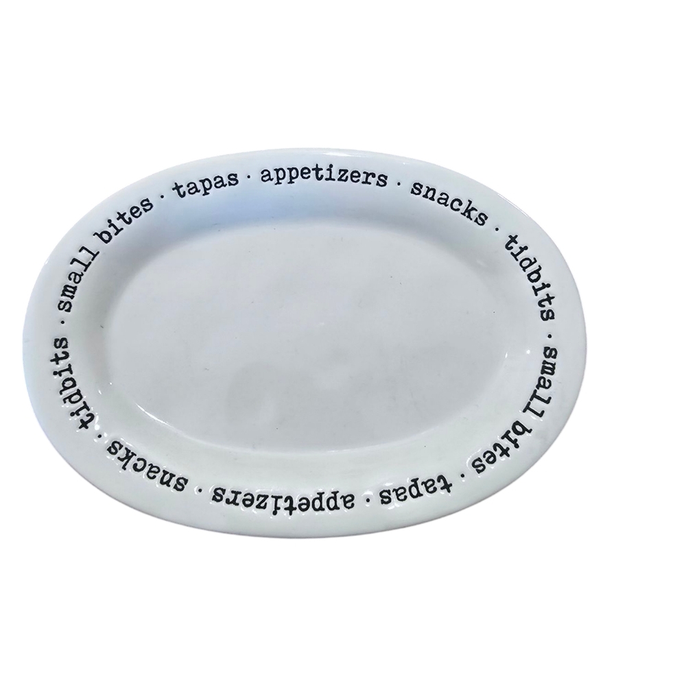 Mud Pie Small White Oval Appetizer Plate/Dish with Text